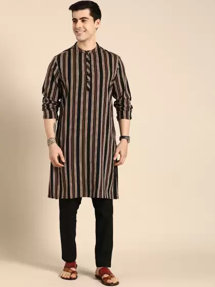 Men Striped Kurta with Trousers - image 3