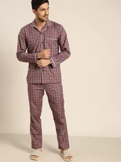 Men Cotton Checked Nightsuit - image 3