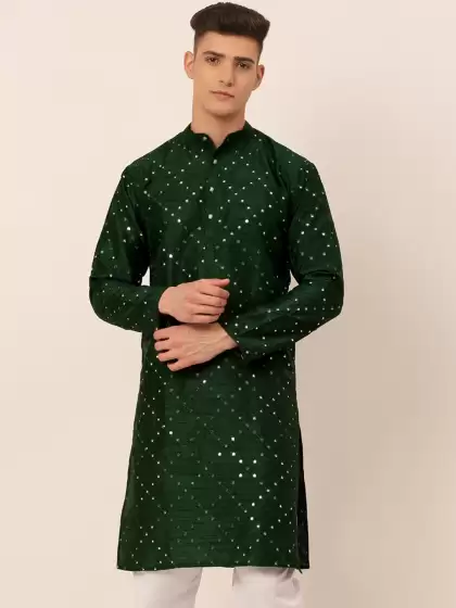 Men Green Mirror Work Kurta - image 3