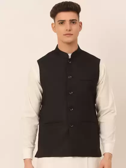 Men Solid Woven Nehru Jackets - image 3