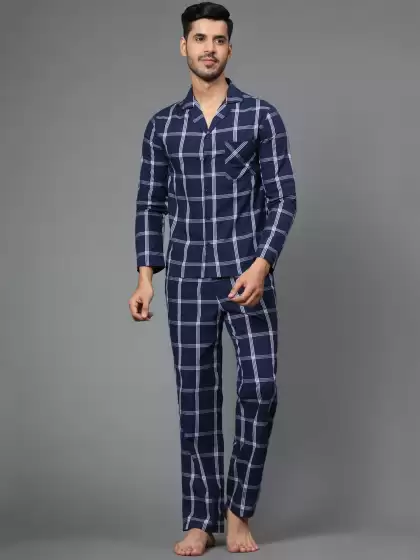 Men Checked Night suit - image 3