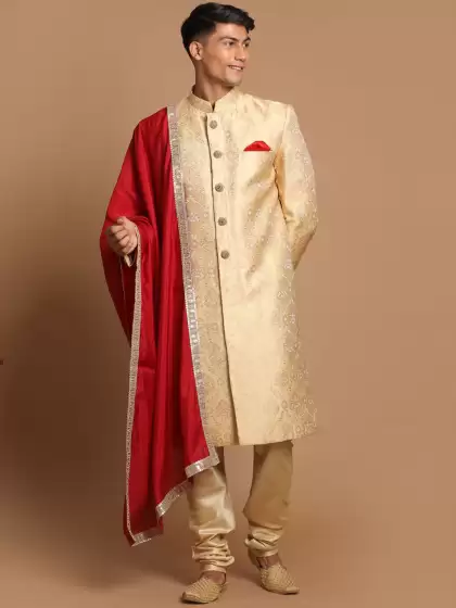 Men Woven Design Sherwani Set - image 3