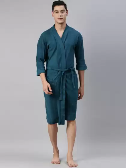 Men Solid Bath Robe - image 3