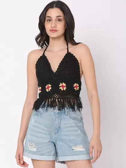 Women Solid Crochet Swim Bikini Top - image 3