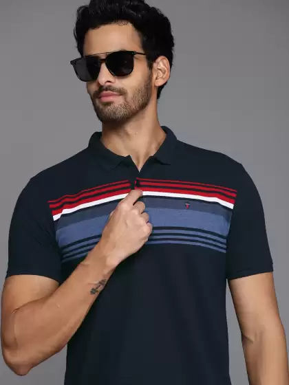 Men Striped Polo Collar T-shirt - image 3