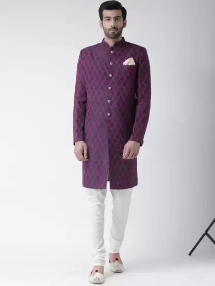 Men Woven Design Sherwani Set - image 3