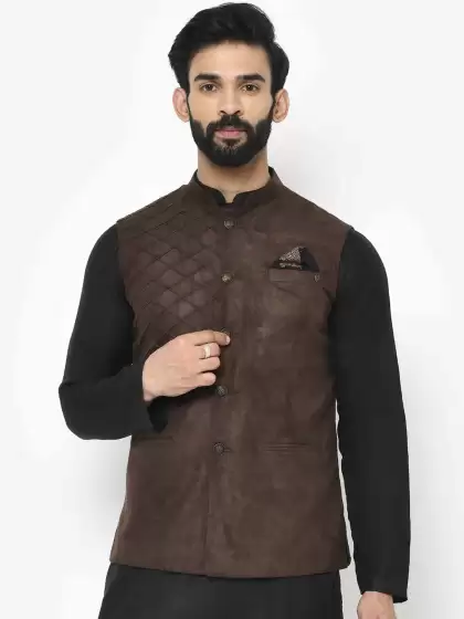 Men Woven Design Nehru Jacket - image 3