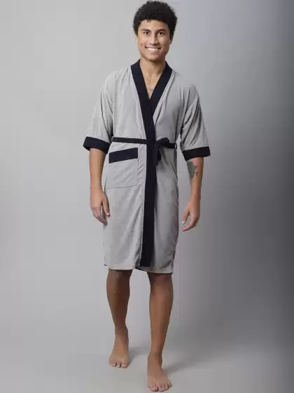 Men Solid Bath Robe - image 3