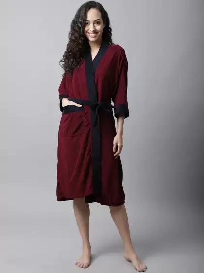 Women Solid Bath Robe - image 3