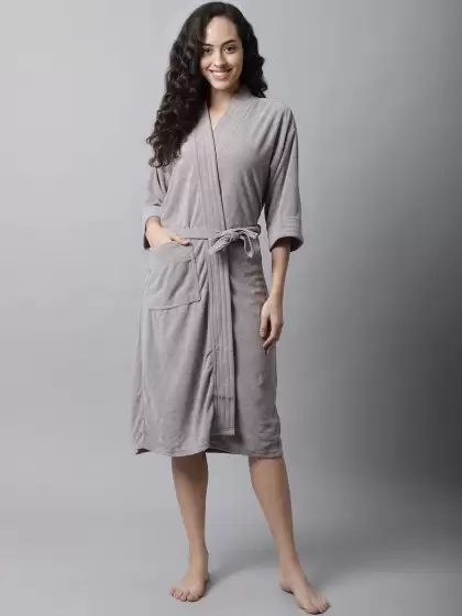 Women Solid Bath Robe - image 3
