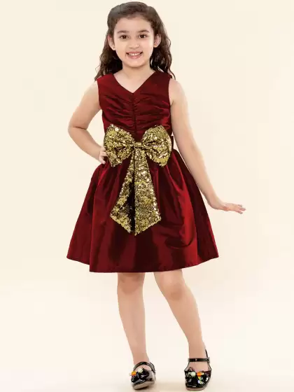 Maroon Sequins Bow Dress - image 3