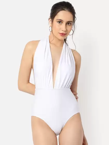Women Solid Plunge Body Swimsuit - image 3