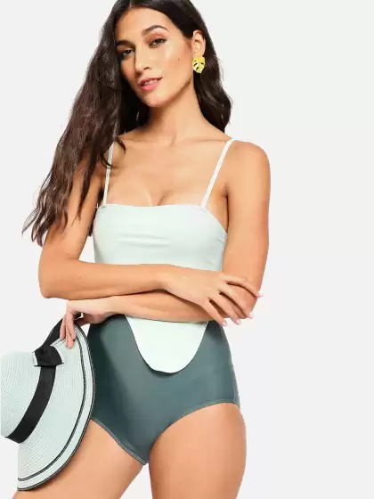 Women Dual Tone One Piece Swimsuit - image 3