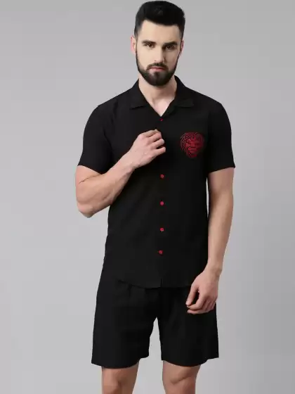 Men Solid Night suit - image 3