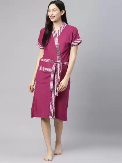 Women Cotton Patti Bath Robe - image 3