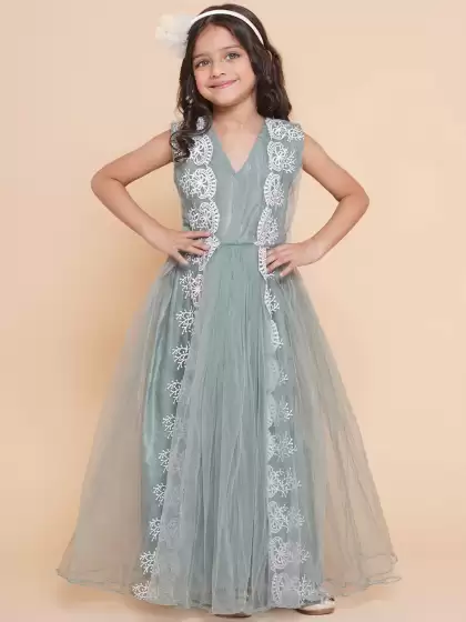 Girls Floral Net Maxi Dress - image 3