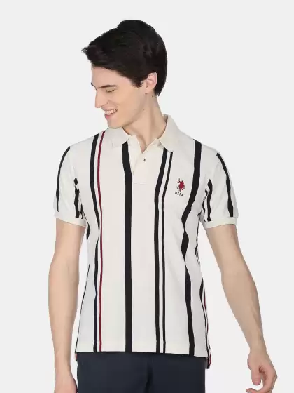 Men Striped Polo Collar T-shirt - image 3