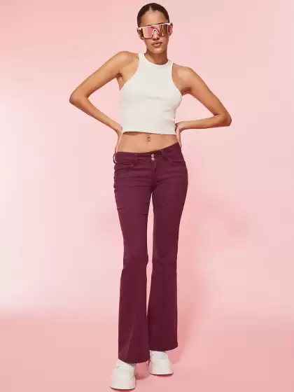 Women Flared Twill Trousers - image 3
