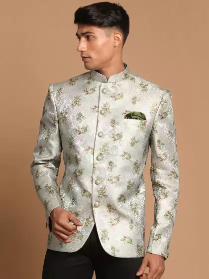 Men Self-Designed Slim-Fit Single Breasted Bandhgala Blazer - image 3
