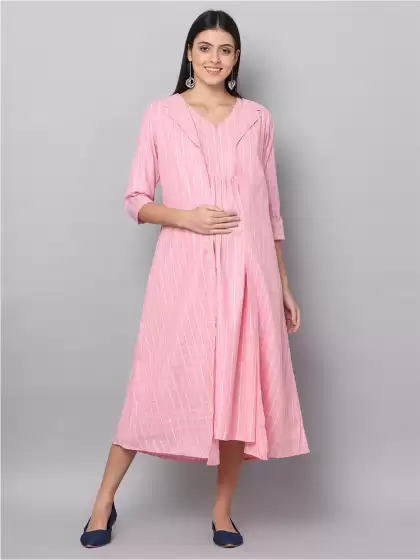 Striped A-Line Midi Dress - image 3