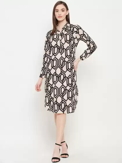 Printed Shirt Collar Dress - image 3