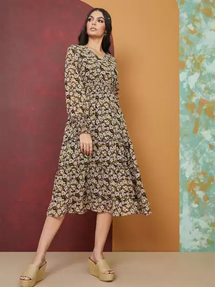 Floral A-Line Midi Dress - image 3