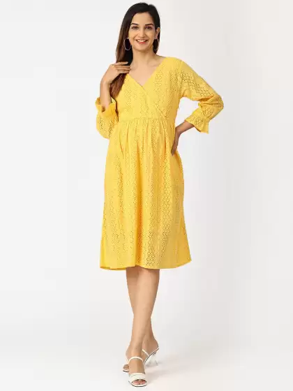 Schiffli Cotton A-Line Dress - image 3