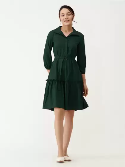 Shirt Collar Crepe Shirt Dress - image 3