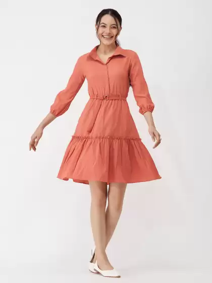 Shirt Collar Crepe Shirt Dress - image 3