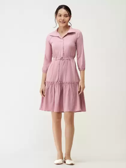 Tiered Crepe Dress With Belt - image 3