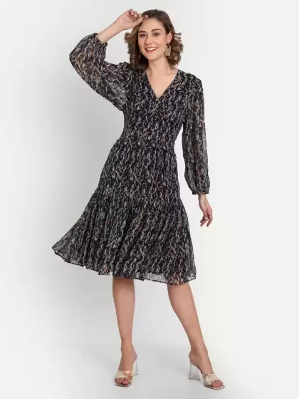 V-Neck Floral Georgette Dress - image 3