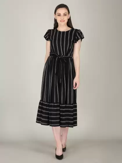 Striped A-Line Midi Dress - image 3
