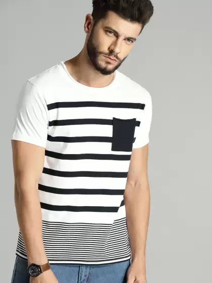 Men Striped Round Neck Pure Cotton T-shirt - image 3