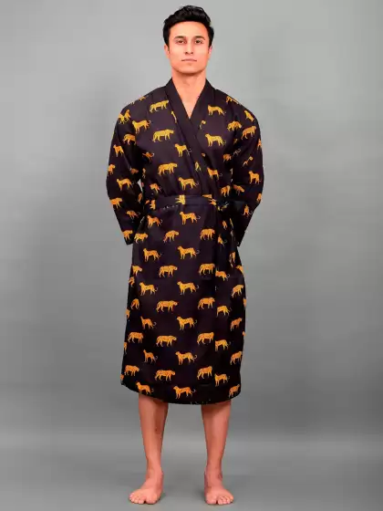 Men Printed Pure Cotton Bath Robe - image 3
