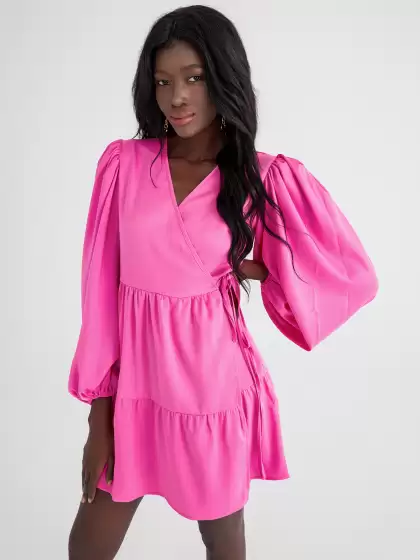Puff Sleeve Wrap Mini Dress - image 3