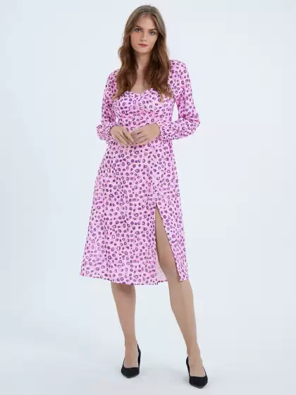 Animal Print A-Line Puff Sleeve Dress - image 3