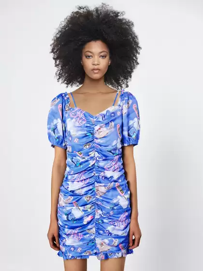 Print Sheath Mini Puff Sleeve Dress - image 3