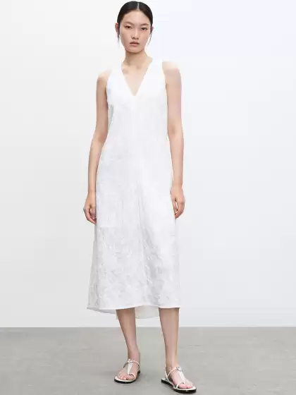 Floral Embroidered Jacquard A-Line Midi Dress - image 3