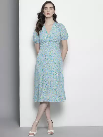 Floral Print A-Line Midi Dress - image 3