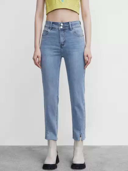 Straight Fit Slit Hem Jeans - image 3