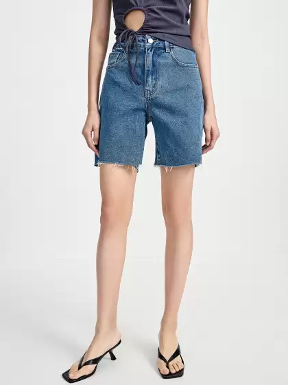 Women Frayed Denim Shorts - image 3