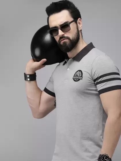 Men Brand Logo Printed Polo Collar T-shirt - image 3