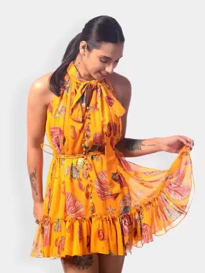 Floral Print Chiffon Fit & Flare Dress - image 3