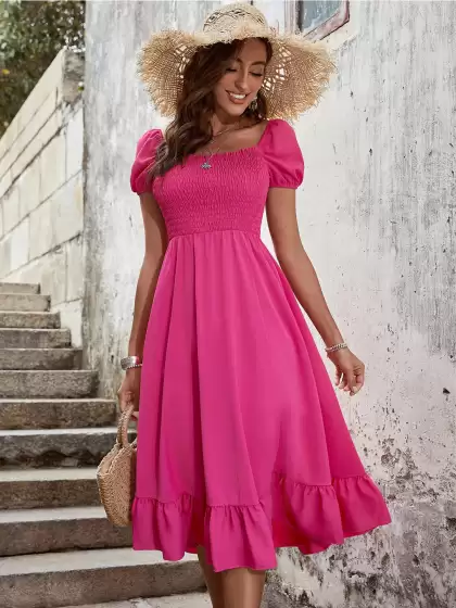 Smocked A-Line Dress - image 3