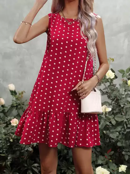 Polka Dot Print A-Line Dress - image 3