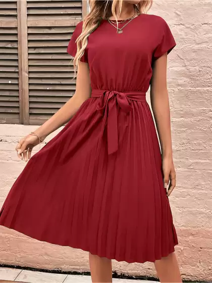 Fit And Flare Dress With Belt - image 3