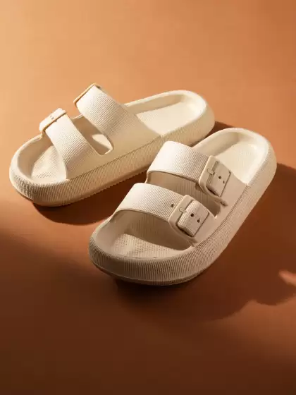 Women Buckles Open Toe Flats - image 3
