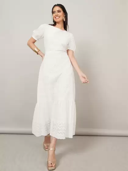 A-Line Midi Puff Sleeve Dress - image 3