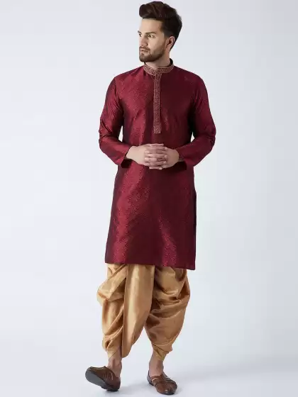 Men Self Design Kurta with Dhoti Pants - image 3