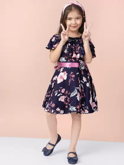 Girls Printed Fit and Flare Dress - image 3